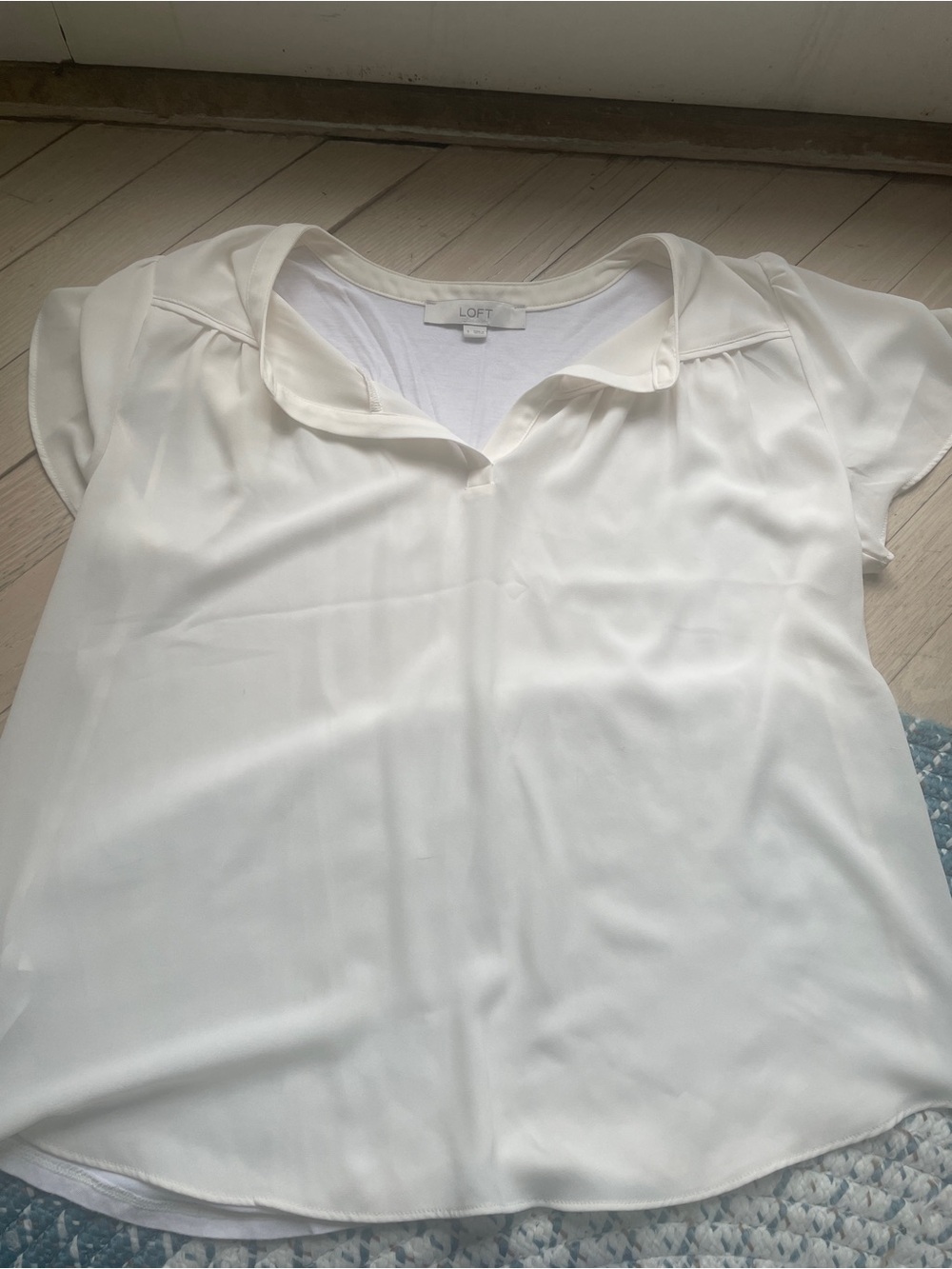 LOFT Cream Short-Sleeve Split V Blouse